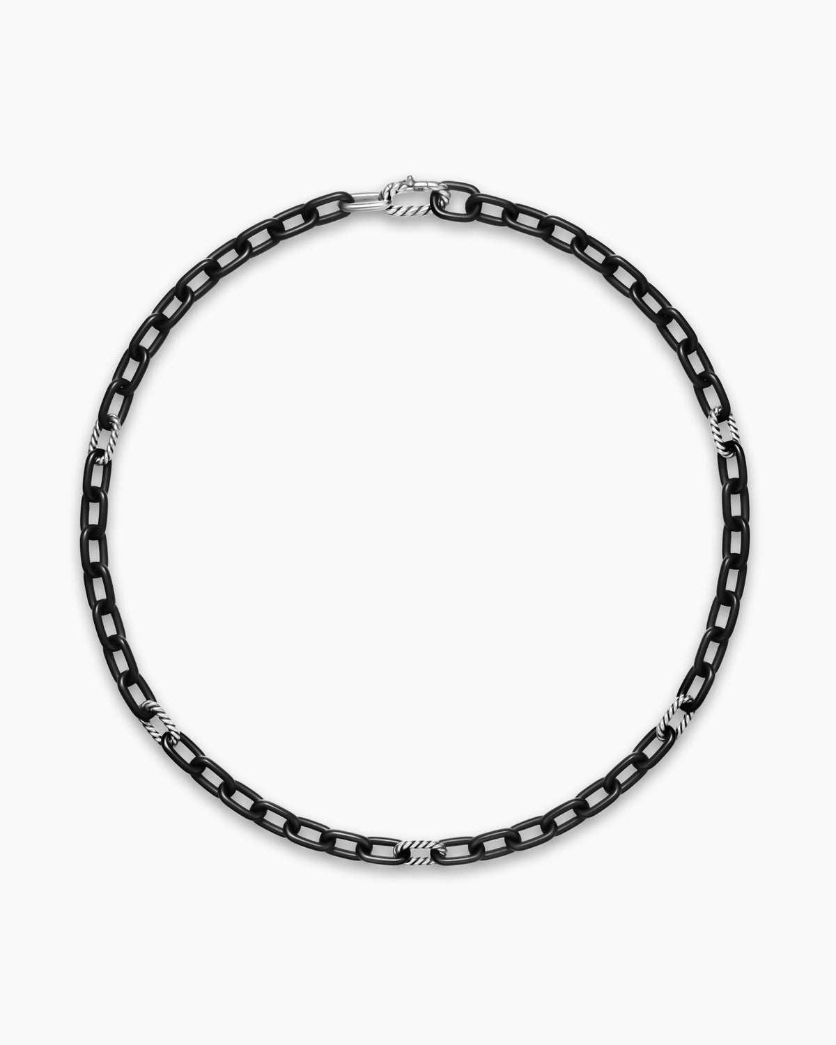 David Yurman Mens DY Madison Chain Necklace in Black Titanium with Sterling Silver, 8.5mm David Yurman Men’s