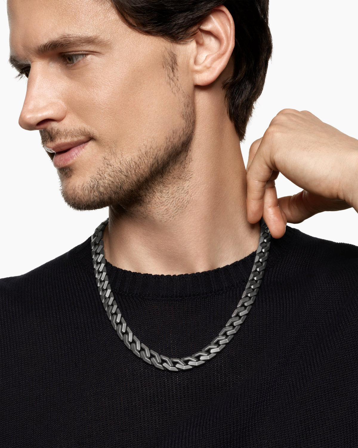 David Yurman Men's Curb Chain Angular Link Necklace in Anthracite Titanium, 11mm David Yurman Men’s