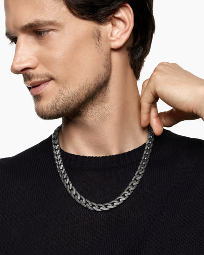 David Yurman Men's Curb Chain Angular Link Necklace in Anthracite Titanium, 11mm David Yurman Men’s