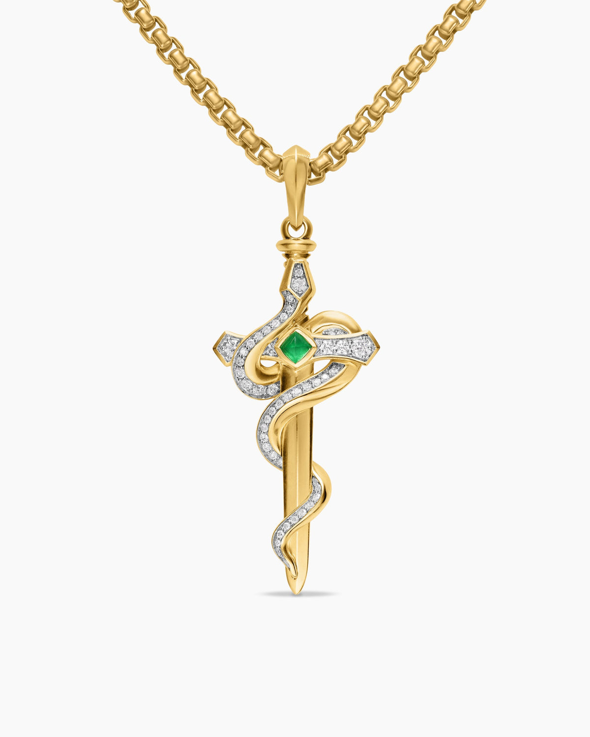 David Yurman Mens Ouroboros Snake Amulet in 18K Yellow Gold with Emerald and Diamonds, 48mm David Yurman Men’s