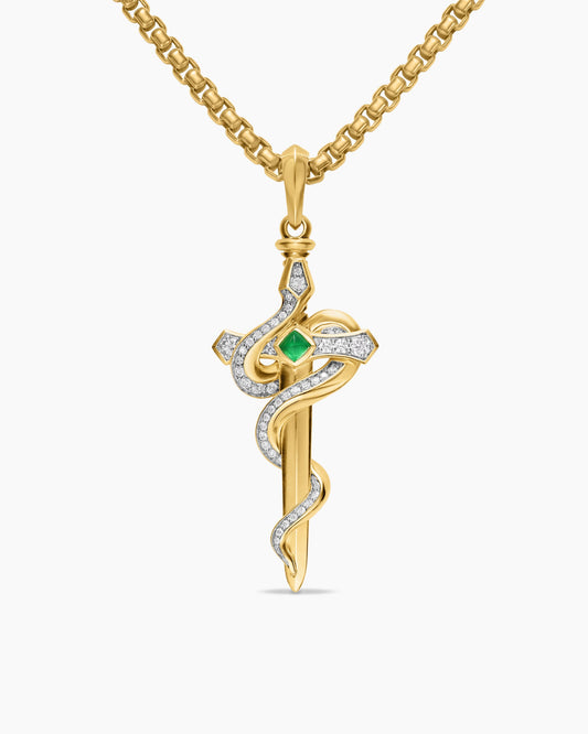 David Yurman Mens Ouroboros Snake Amulet in 18K Yellow Gold with Emerald and Diamonds, 48mm David Yurman Men’s