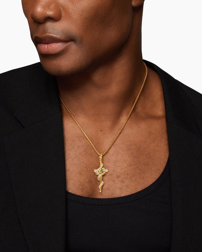 David Yurman Mens Ouroboros Snake Amulet in 18K Yellow Gold with Emerald and Diamonds, 48mm David Yurman Men’s
