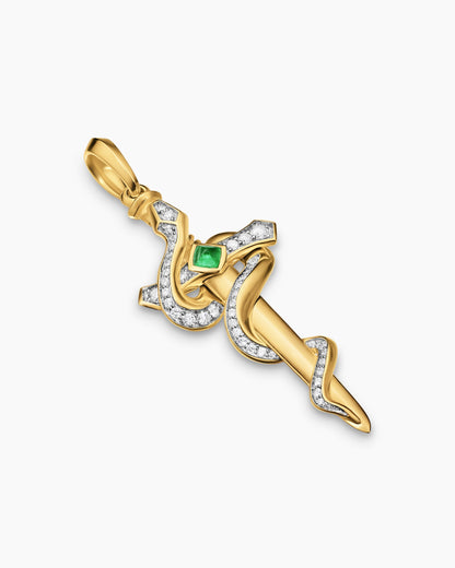 David Yurman Mens Ouroboros Snake Amulet in 18K Yellow Gold with Emerald and Diamonds, 48mm David Yurman Men’s