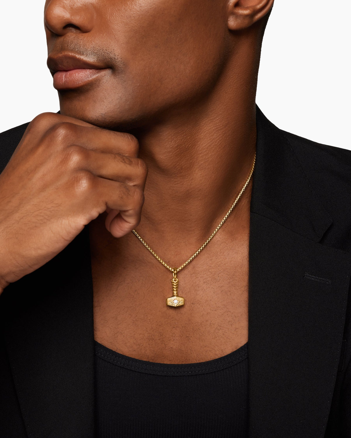 David Yurman Mens Thor Hammer Amulet in 18K Yellow Gold with Diamonds, 25mm David Yurman Men’s