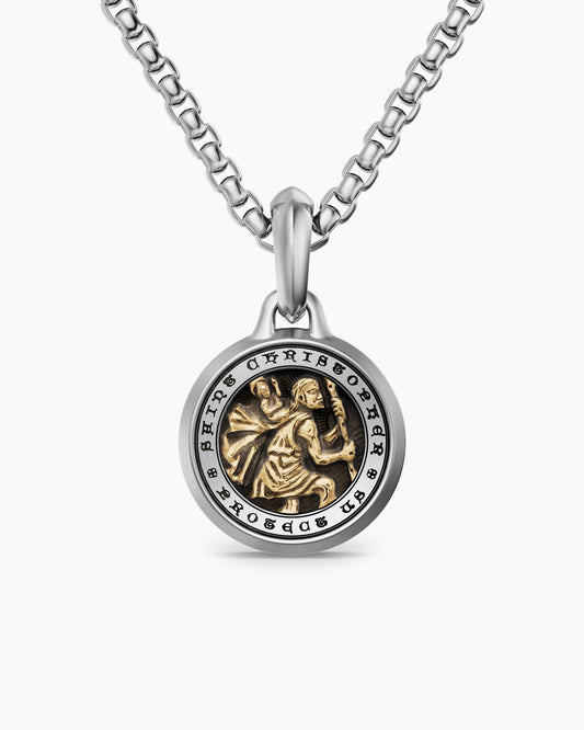 David Yurman Mens St. Christopher Amulet in Sterling Silver with 14K Yellow Gold, 21.2mm David Yurman Men’s