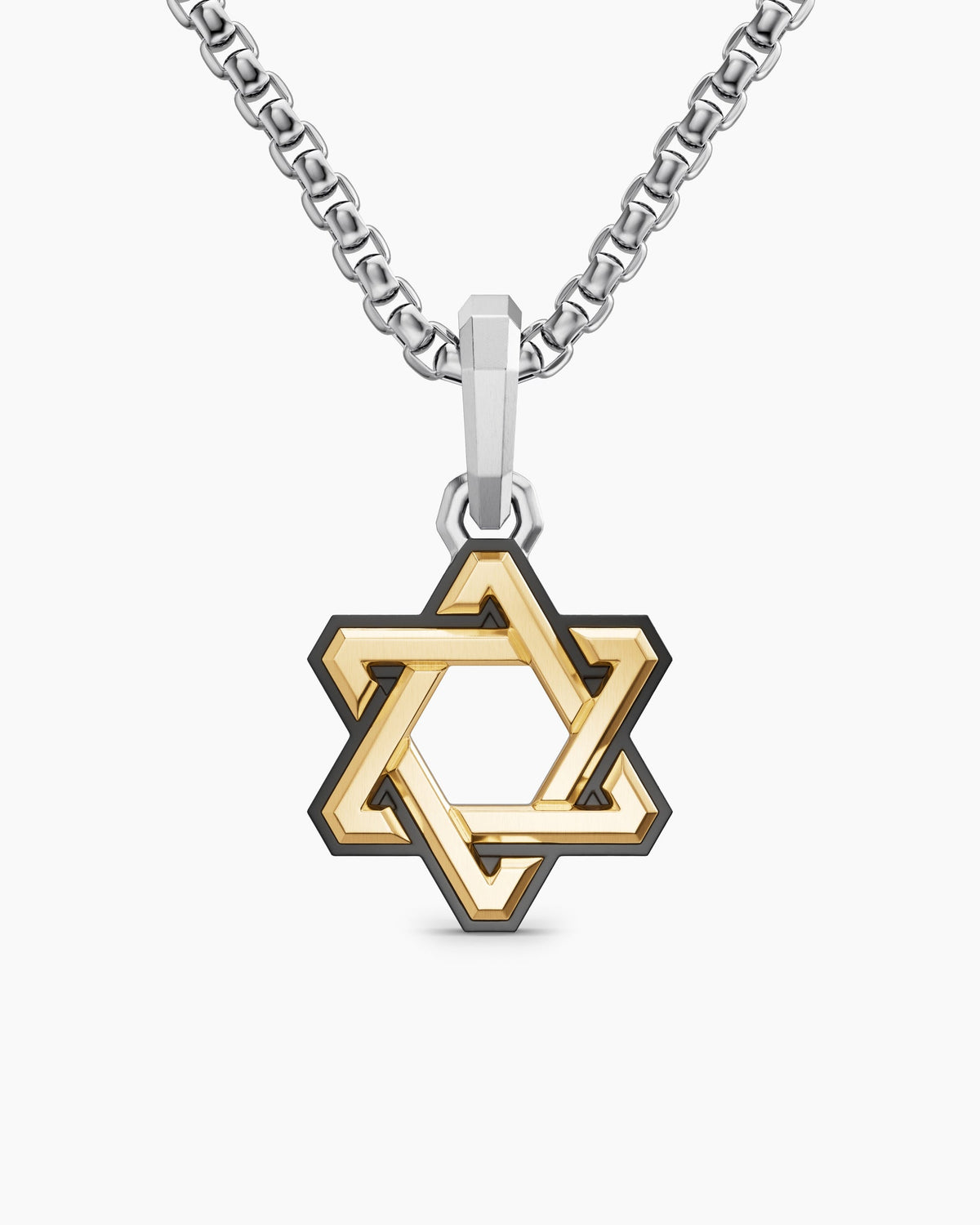 David Yurman Mens Deco Star of David Amulet in Sterling Silver with 14K Yellow Gold, 19.5mm David Yurman Men’s