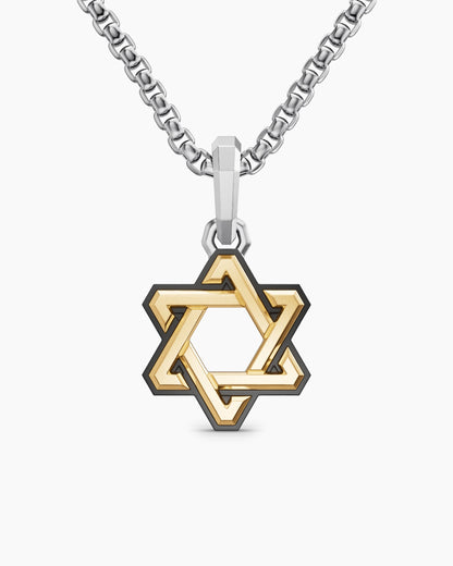 David Yurman Mens Deco Star of David Amulet in Sterling Silver with 14K Yellow Gold, 19.5mm David Yurman Men’s