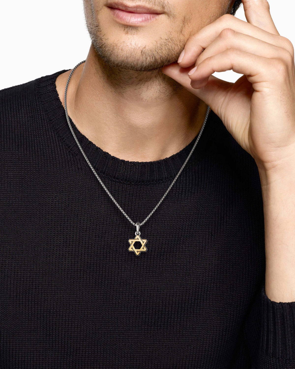 David Yurman Mens Deco Star of David Amulet in Sterling Silver with 14K Yellow Gold, 19.5mm David Yurman Men’s