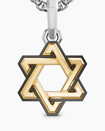 David Yurman Mens Deco Star of David Amulet in Sterling Silver with 14K Yellow Gold, 19.5mm David Yurman Men’s