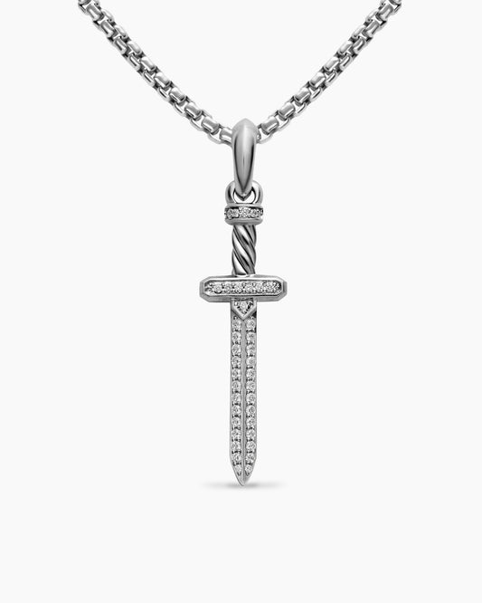 David Yurman Mens Pavé Sword Amulet in Sterling Silver with Diamonds, 41.3mm David Yurman Men’s