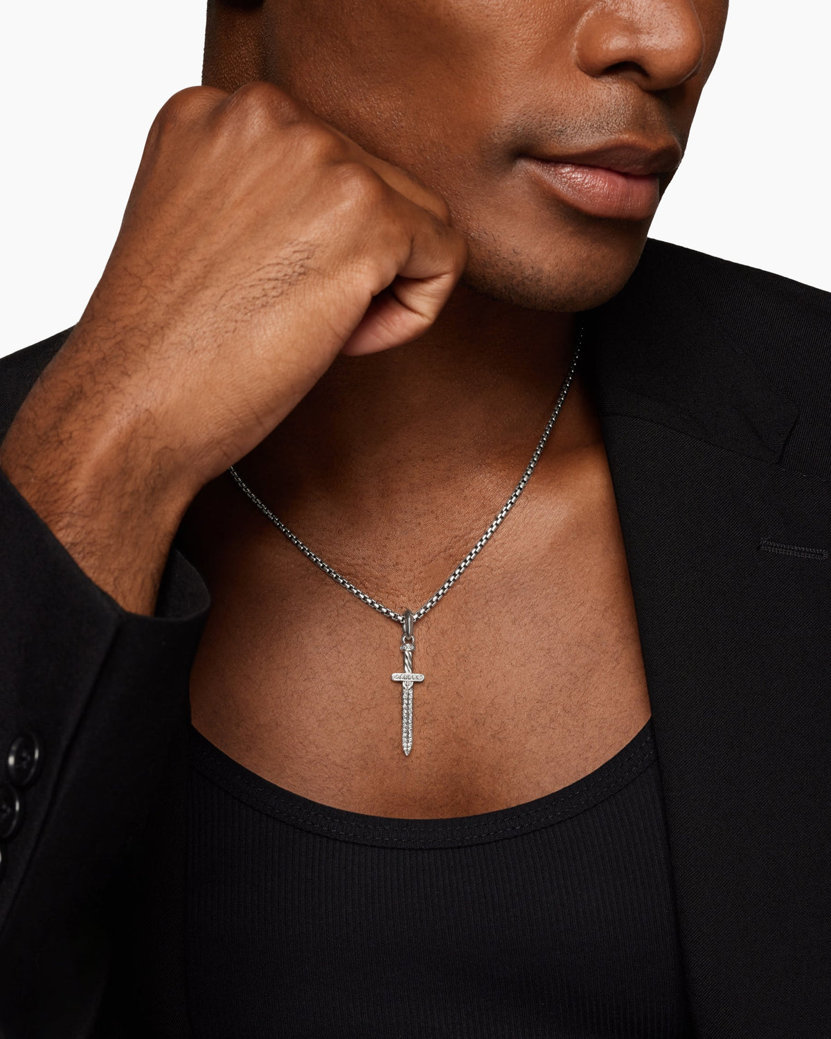 David Yurman Mens Pavé Sword Amulet in Sterling Silver with Diamonds, 41.3mm David Yurman Men’s