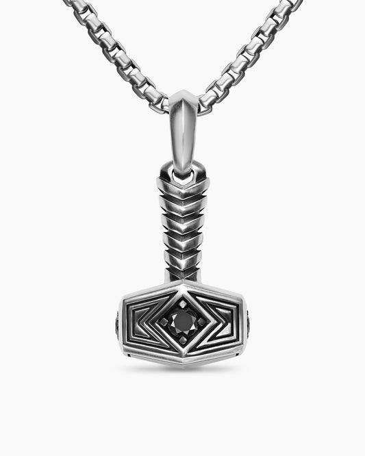 David Yurman Mens Thor Hammer Amulet in Sterling Silver with Black Diamonds, 25mm David Yurman Men’s