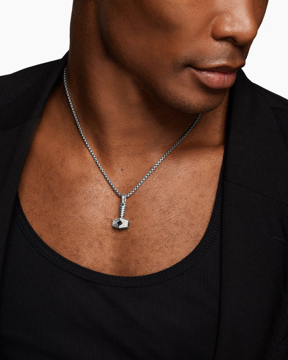 David Yurman Mens Thor Hammer Amulet in Sterling Silver with Black Diamonds, 25mm David Yurman Men’s