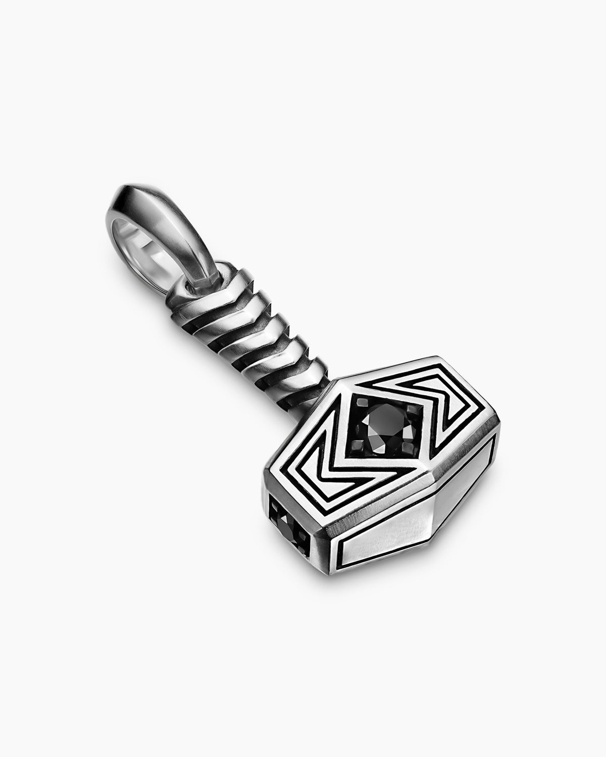 David Yurman Mens Thor Hammer Amulet in Sterling Silver with Black Diamonds, 25mm David Yurman Men’s