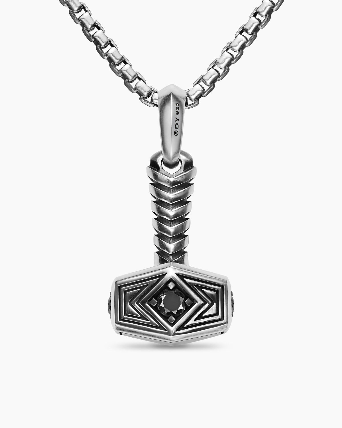 David Yurman Mens Thor Hammer Amulet in Sterling Silver with Black Diamonds, 25mm David Yurman Men’s
