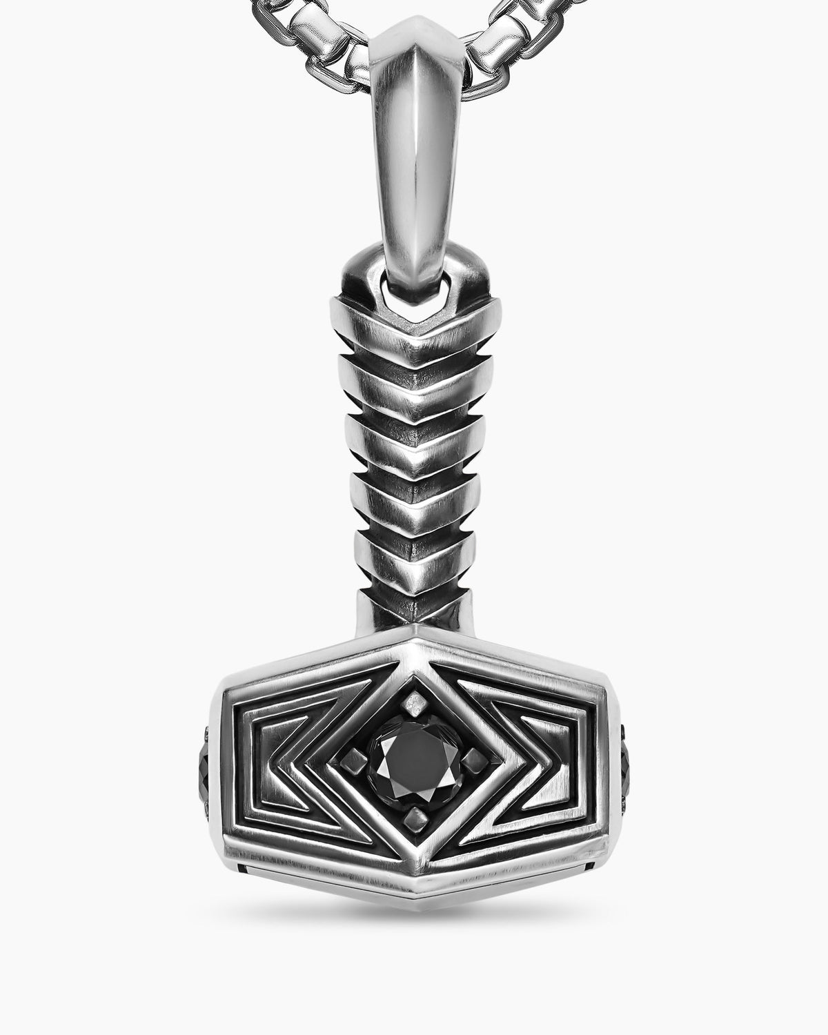 David Yurman Mens Thor Hammer Amulet in Sterling Silver with Black Diamonds, 25mm David Yurman Men’s