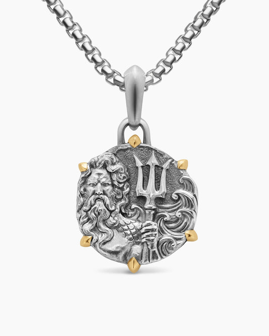 David Yurman Mens Poseidon Amulet in Sterling Silver with 18K Yellow Gold, 26.4mm David Yurman Men’s