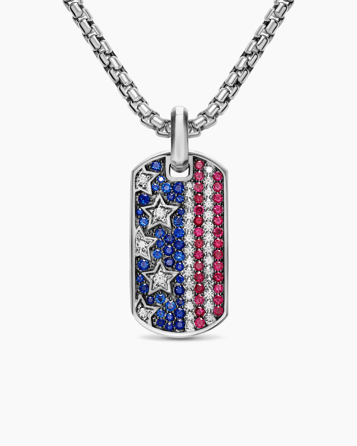 David Yurman Mens Chevron American Flag Tag in Sterling Silver with Sapphires, Diamonds, and Rubies, 35mm David Yurman Men’s