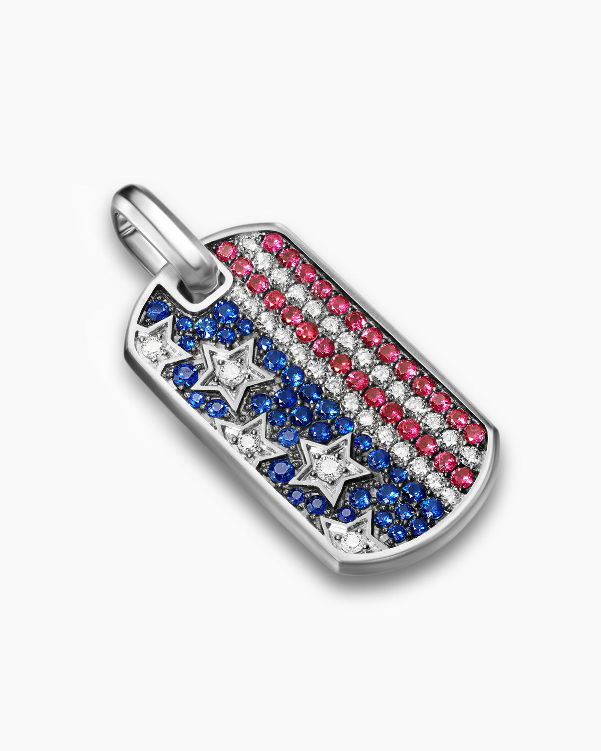 David Yurman Mens Chevron American Flag Tag in Sterling Silver with Sapphires, Diamonds, and Rubies, 35mm David Yurman Men’s