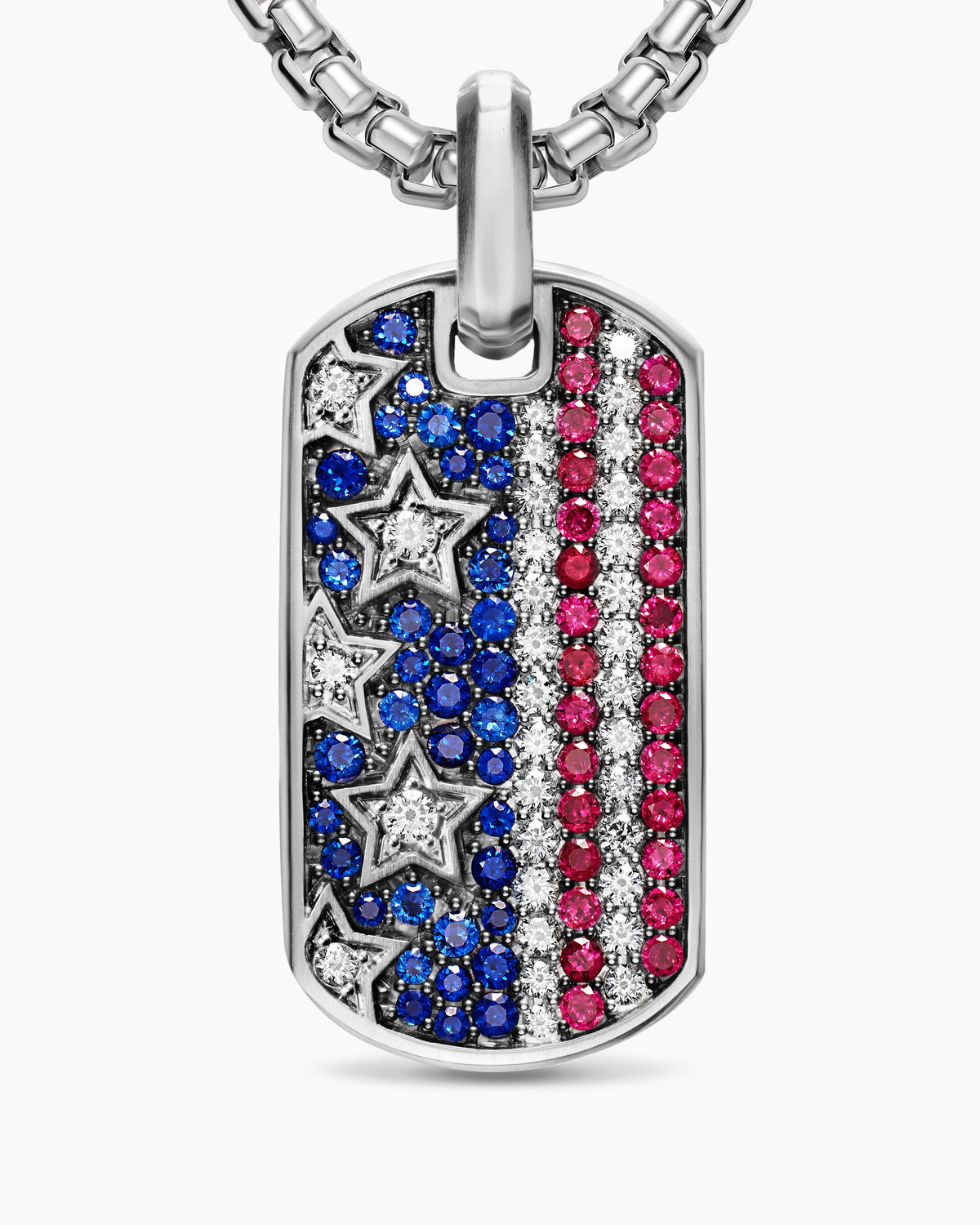 David Yurman Mens Chevron American Flag Tag in Sterling Silver with Sapphires, Diamonds, and Rubies, 35mm David Yurman Men’s