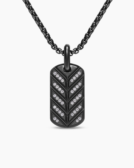David Yurman Mens Chevron Fluorescent Tag in Black Titanium with Diamonds, 27mm David Yurman Men’s
