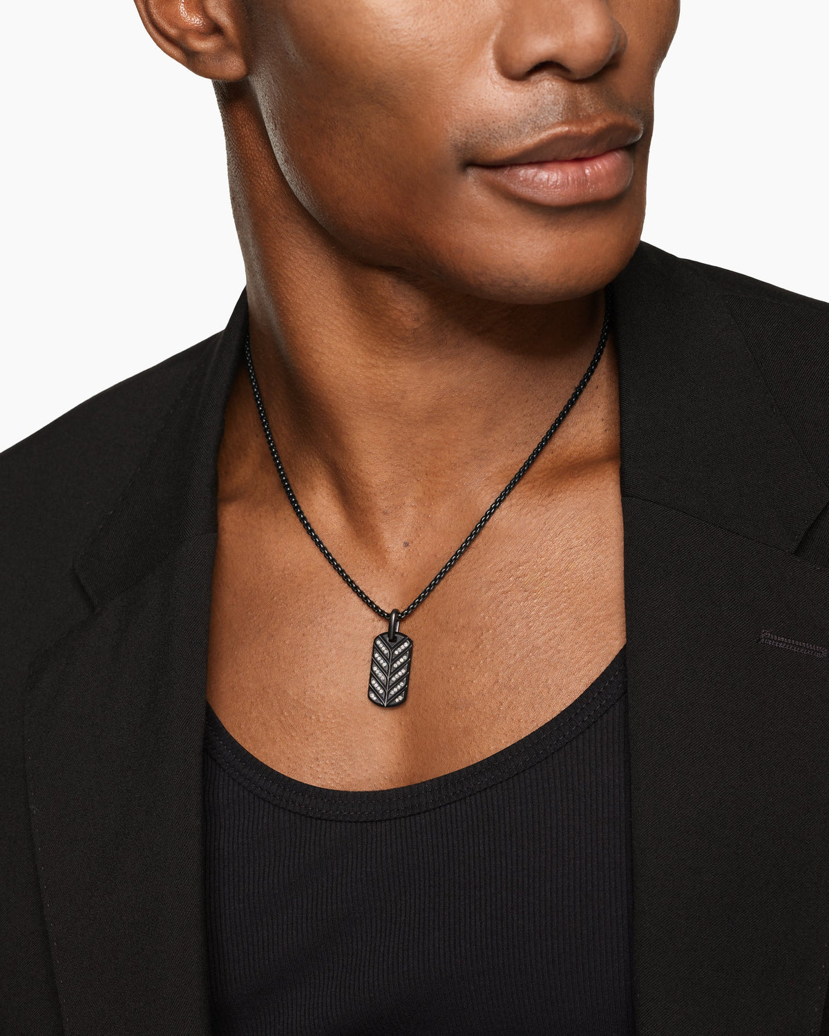 David Yurman Mens Chevron Fluorescent Tag in Black Titanium with Diamonds, 27mm David Yurman Men’s