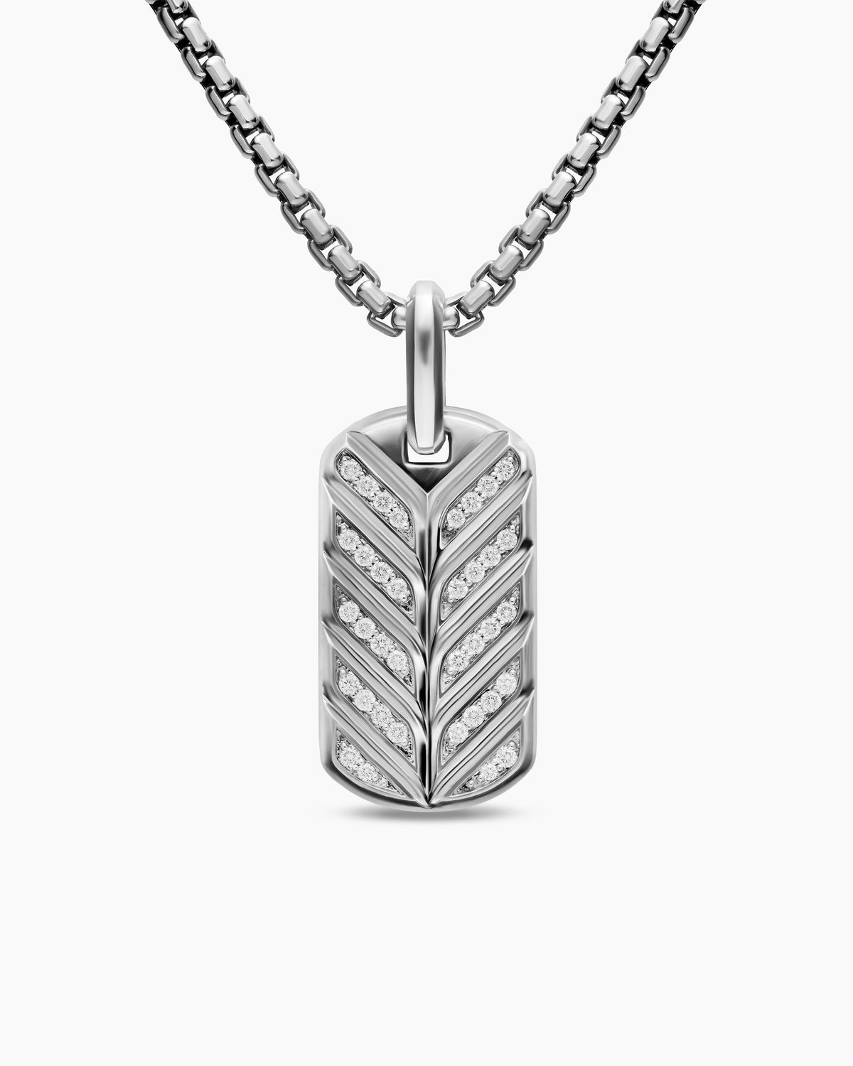 David Yurman Mens Chevron Fluorescent Tag in Sterling Silver with Diamonds, 27mm David Yurman Men’s
