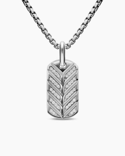 David Yurman Mens Chevron Fluorescent Tag in Sterling Silver with Diamonds, 27mm David Yurman Men’s