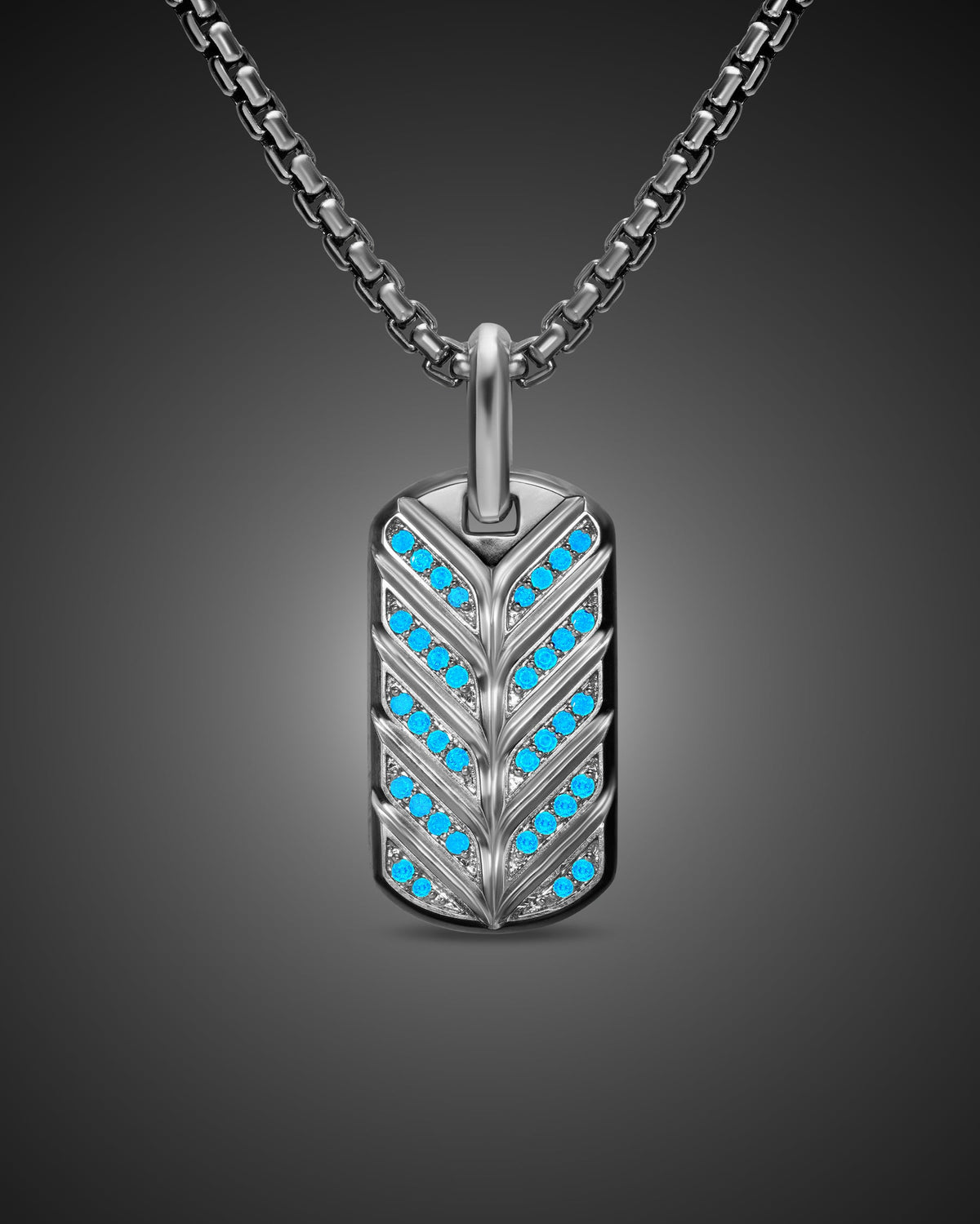David Yurman Mens Chevron Fluorescent Tag in Sterling Silver with Diamonds, 27mm David Yurman Men’s