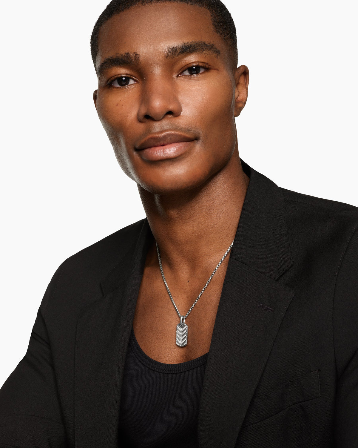 David Yurman Mens Chevron Fluorescent Tag in Sterling Silver with Diamonds, 27mm David Yurman Men’s
