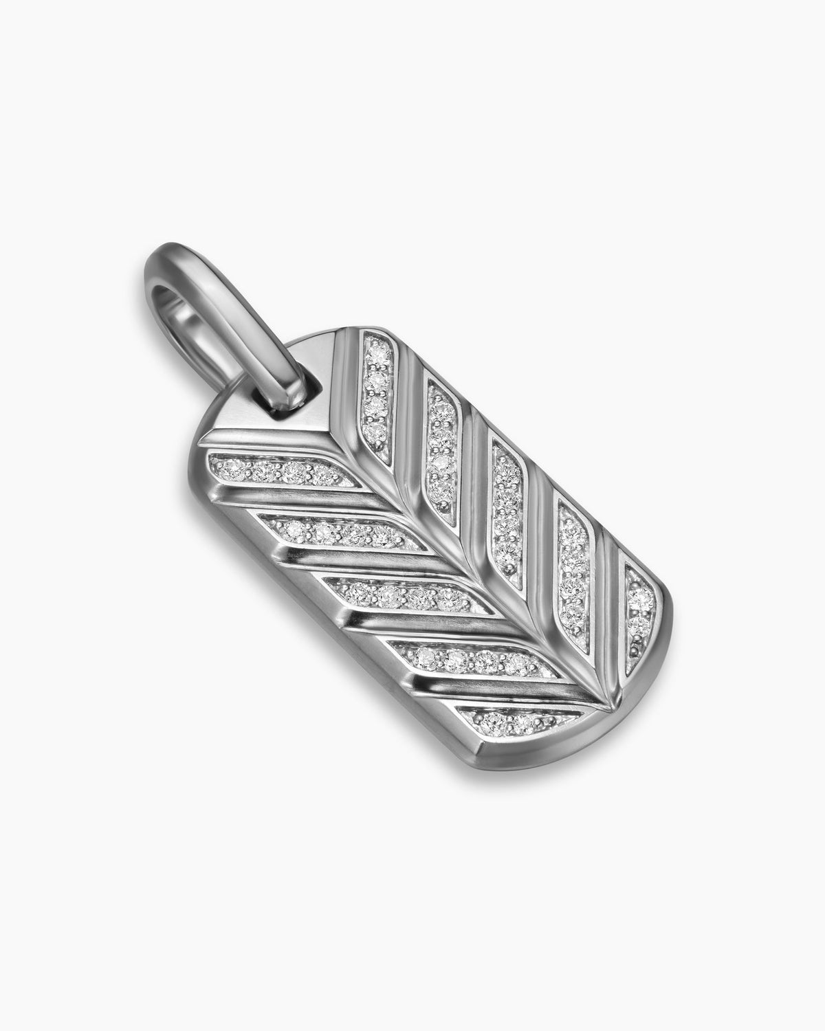 David Yurman Mens Chevron Fluorescent Tag in Sterling Silver with Diamonds, 27mm David Yurman Men’s