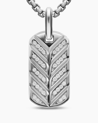 David Yurman Mens Chevron Fluorescent Tag in Sterling Silver with Diamonds, 27mm David Yurman Men’s