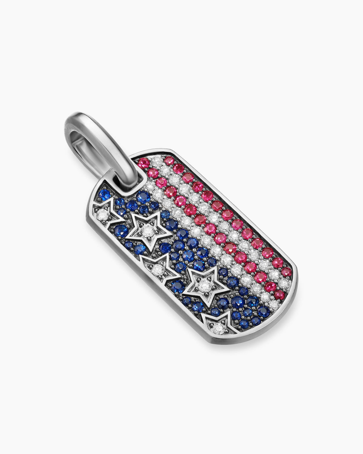 David Yurman Mens Chevron American Flag Tag in Sterling Silver with Sapphires, Diamonds, and Rubies, 27mm David Yurman Men’s