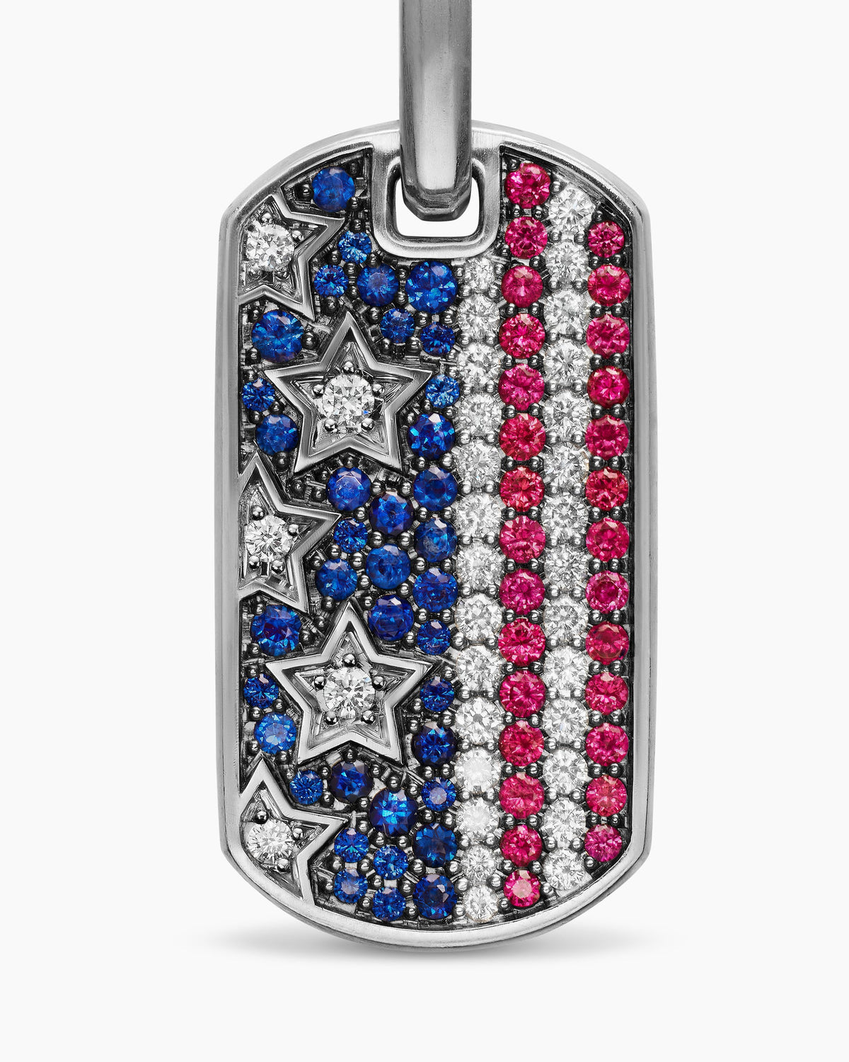 David Yurman Mens Chevron American Flag Tag in Sterling Silver with Sapphires, Diamonds, and Rubies, 27mm David Yurman Men’s