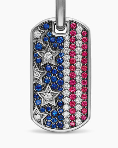 David Yurman Mens Chevron American Flag Tag in Sterling Silver with Sapphires, Diamonds, and Rubies, 27mm David Yurman Men’s
