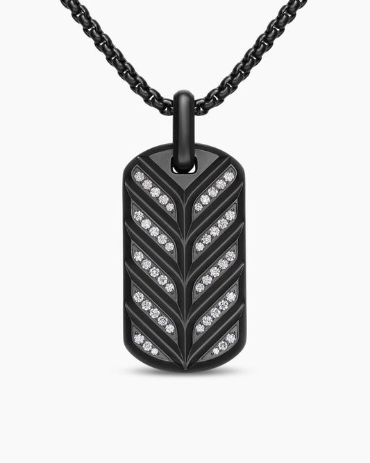 David Yurman Mens Chevron Fluorescent Tag in Black Titanium with Diamonds, 35mm David Yurman Men’s