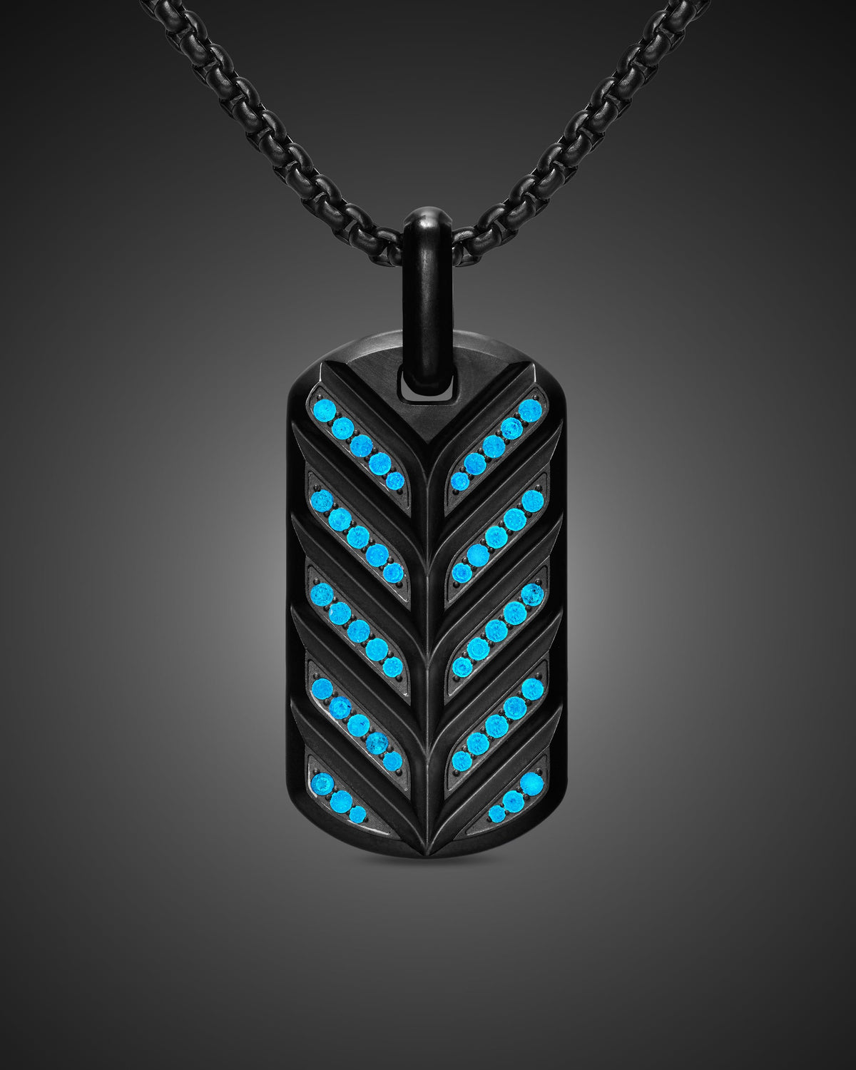 David Yurman Mens Chevron Fluorescent Tag in Black Titanium with Diamonds, 35mm David Yurman Men’s