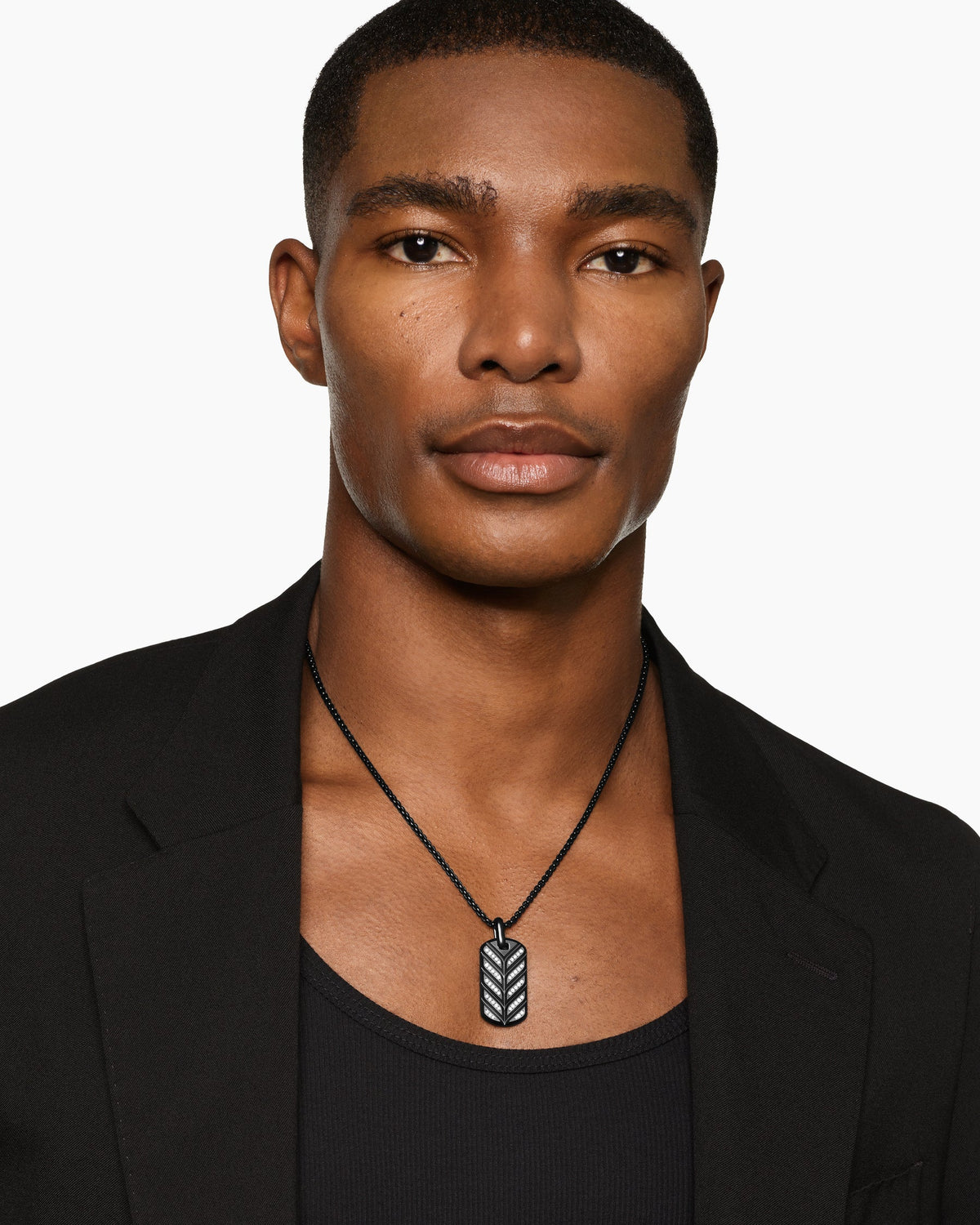 David Yurman Mens Chevron Fluorescent Tag in Black Titanium with Diamonds, 35mm David Yurman Men’s