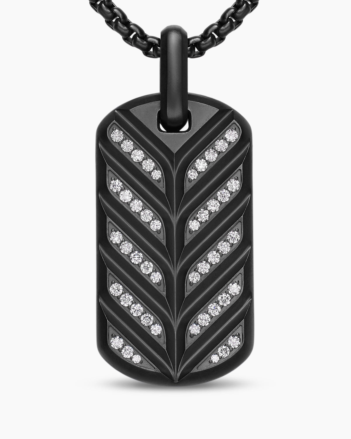 David Yurman Mens Chevron Fluorescent Tag in Black Titanium with Diamonds, 35mm David Yurman Men’s