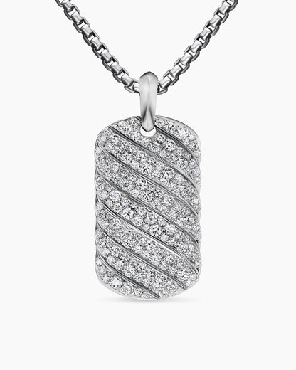 David Yurman Mens Sculpted Cable Tag in 18K White Gold with Diamonds, 35mm David Yurman Men’s
