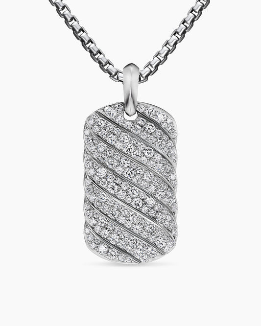 David Yurman Mens Sculpted Cable Tag in 18K White Gold with Diamonds, 35mm David Yurman Men’s