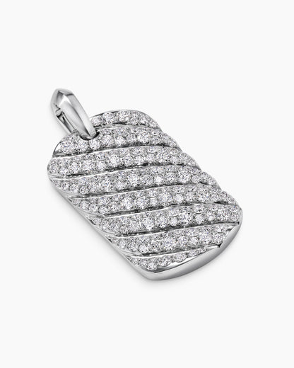 David Yurman Mens Sculpted Cable Tag in 18K White Gold with Diamonds, 35mm David Yurman Men’s