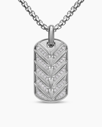 David Yurman Mens Chevron Fluorescent Tag in Sterling Silver with Diamonds, 35mm David Yurman Men’s