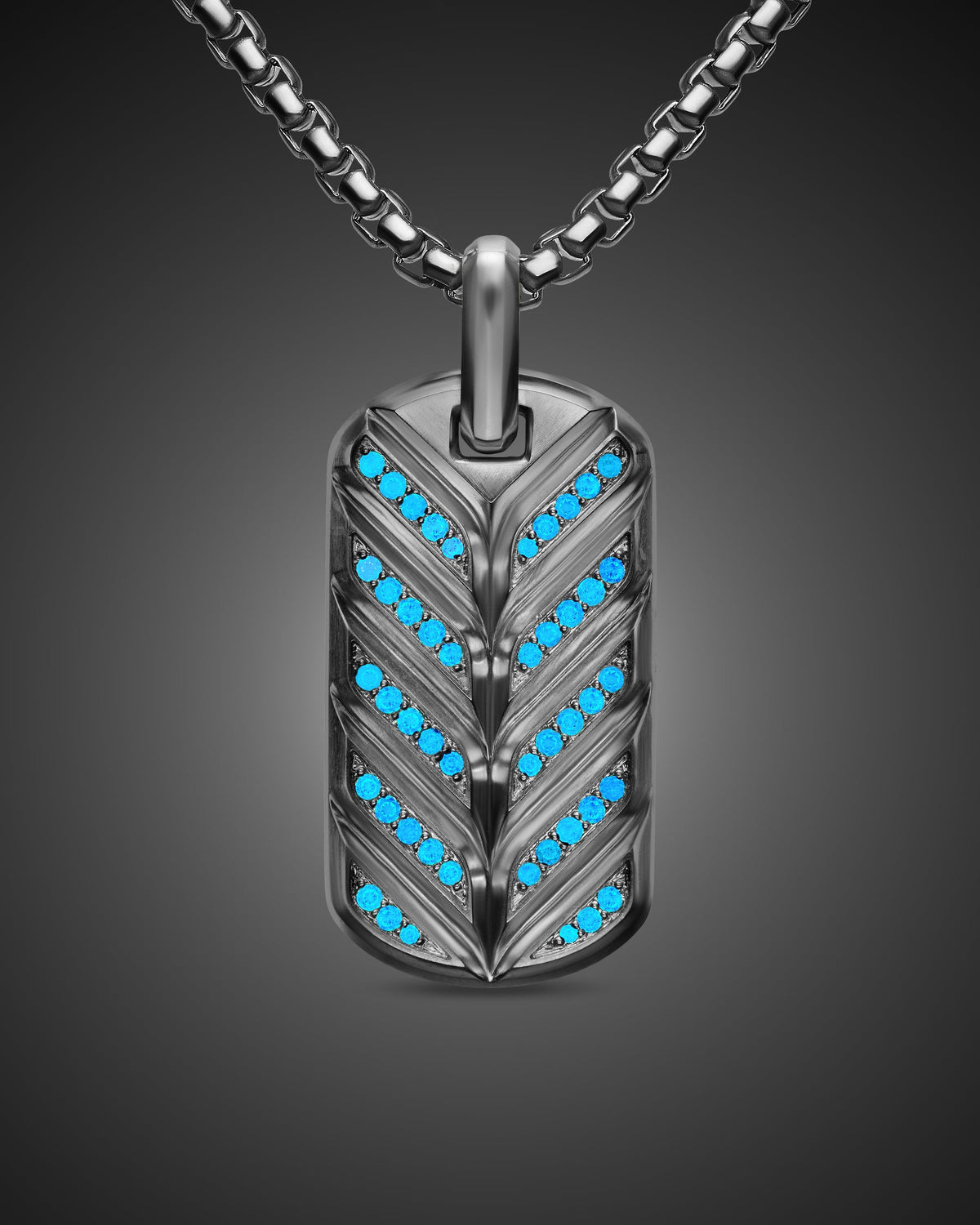 David Yurman Mens Chevron Fluorescent Tag in Sterling Silver with Diamonds, 35mm David Yurman Men’s