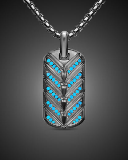 David Yurman Mens Chevron Fluorescent Tag in Sterling Silver with Diamonds, 35mm David Yurman Men’s