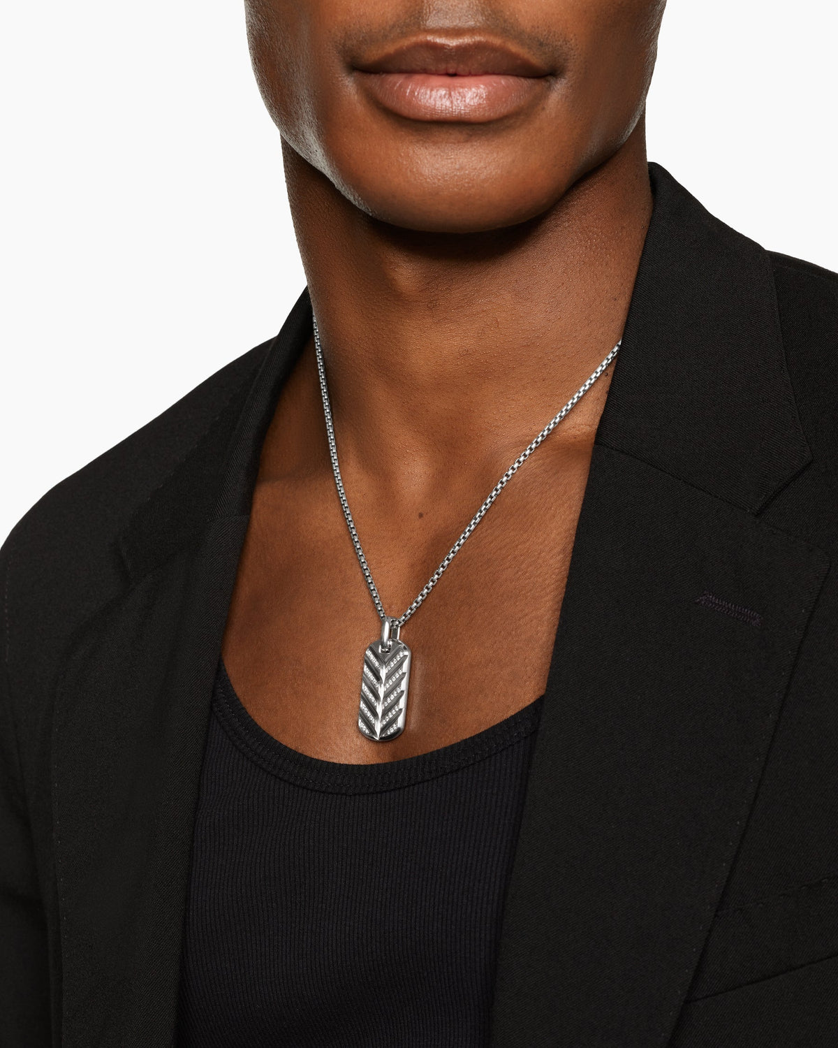 David Yurman Mens Chevron Fluorescent Tag in Sterling Silver with Diamonds, 35mm David Yurman Men’s
