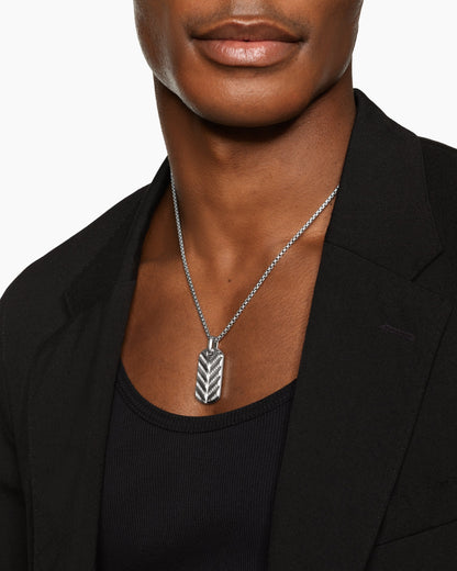 David Yurman Mens Chevron Fluorescent Tag in Sterling Silver with Diamonds, 35mm David Yurman Men’s