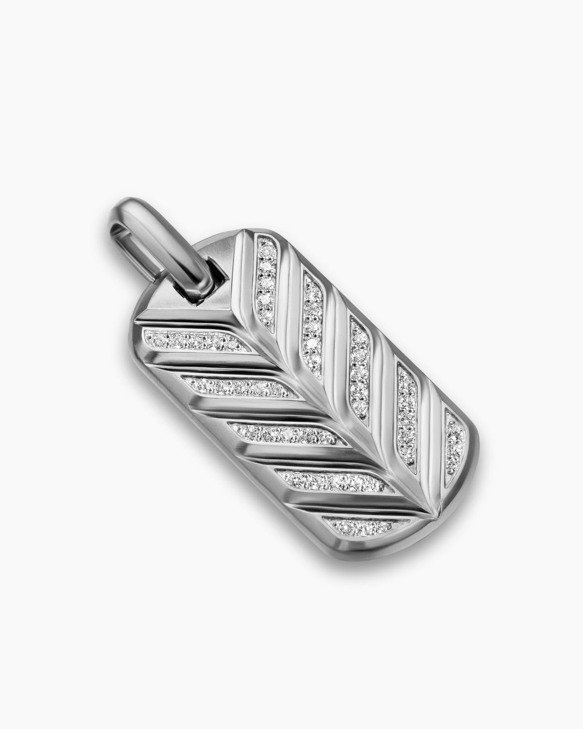 David Yurman Mens Chevron Fluorescent Tag in Sterling Silver with Diamonds, 35mm David Yurman Men’s