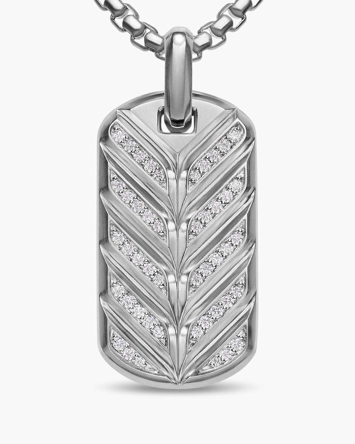 David Yurman Mens Chevron Fluorescent Tag in Sterling Silver with Diamonds, 35mm David Yurman Men’s