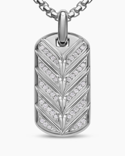 David Yurman Mens Chevron Fluorescent Tag in Sterling Silver with Diamonds, 35mm David Yurman Men’s